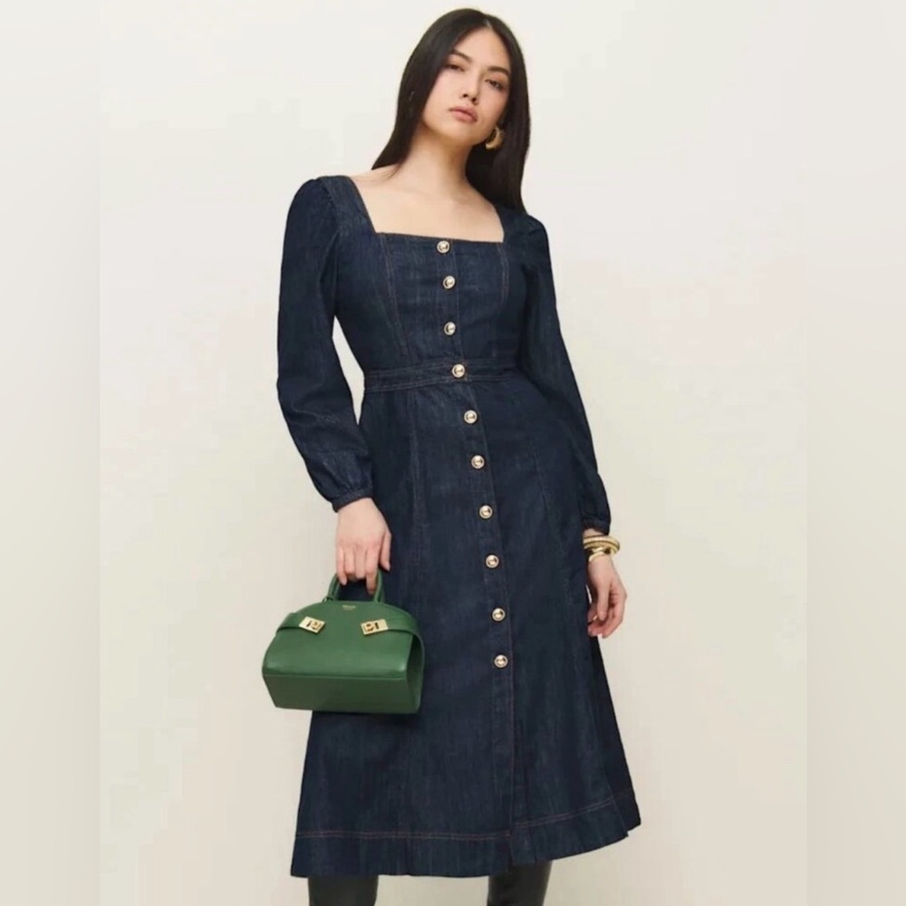 NWT- New Reformation Celeste Denim Maxi Dress by Anthropologie - Picture 2 of 12